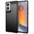 Coque Motorola Moto G85/S50 Neo en TPU Brossé - Fibre de Carbone - Noire