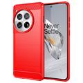 Coque OnePlus 12 en TPU Brossé - Fibre de Carbone - Rouge