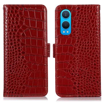 Étui Portefeuille OnePlus Nord CE4 Lite/Oppo K12x en Cuir avec RFID - Série Crocodile - Rouge