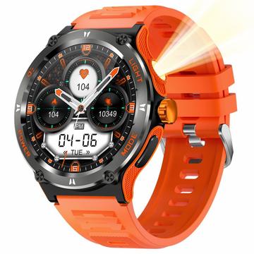 Montre intelligente KT76 étanche pour l\'extérieur avec boussole et lampe de poche - 1.53" - Orange