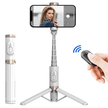 Q12 Bâton de selfie et trépied extensible avec télécommande Bluetooth - Blanc