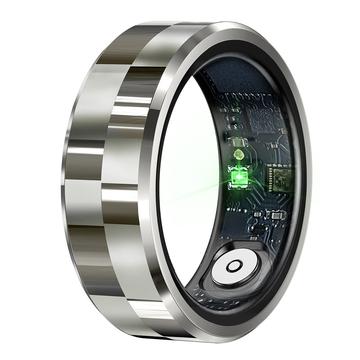 Bague intelligente R9 Premium en acier inoxydable avec étui de chargement - Taille : 9/18.9mm - Argent