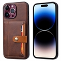 Étui iPhone 15 Pro avec Portefeuille - Retro Style - Marron