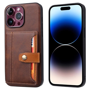 Étui iPhone 15 Pro Max avec Portefeuille - Retro Style - Marron