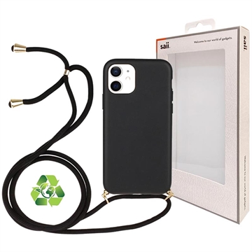 Coque iPhone 12 Mini Biodégradable avec Lanière Ligne Éco Saii - Noire