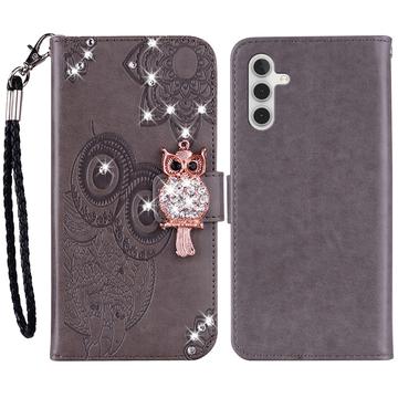 Etui Samsung Galaxy A35 Owl Rhinestone - Gris