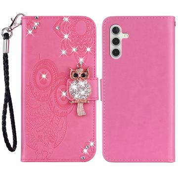 Etui Samsung Galaxy A35 Owl Rhinestone - Rose Vif