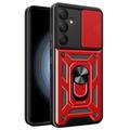 Coque Hybride Samsung Galaxy A55 à Anneau Rotatif avec Protection pour Appareil Photo - Rouge