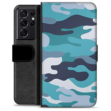 Étui Portefeuille Premium Samsung Galaxy S21 Ultra 5G - Camouflage Bleu