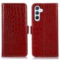 Étui Portefeuille Samsung Galaxy S23 FE en Cuir avec RFID - Série Crocodile - Rouge