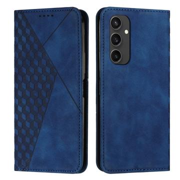 Étui Portefeuille Samsung Galaxy S24 FE avec fermeture magnétique à motif de losange - Bleu