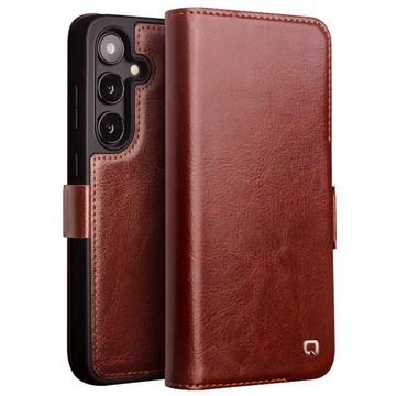 Etui Portefeuille Samsung Galaxy S24 en Cuir Qialino Classic - Marron Foncé