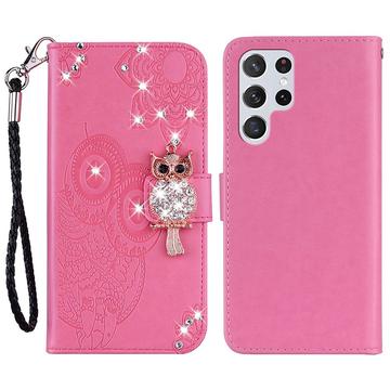 Etui Samsung Galaxy S24 Ultra Hibou Strass - Rose Vif