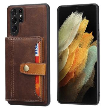 Étui Samsung Galaxy S24 Ultra avec Portefeuille - Retro Style - Marron