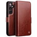 Etui Portefeuille Samsung Galaxy S24+ en Cuir Qialino Classic (Emballage ouvert - Excellent) - Marron Foncé