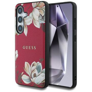 Coque Samsung Galaxy S25 Guess Grained Printed Flower Pattern - Compatible MagSafe - Fuchsia