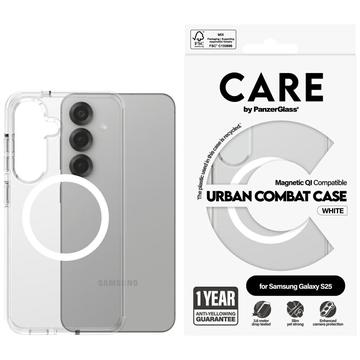 Coque Samsung Galaxy S25 PanzerGlass Care Urban Combat - Compatible MagSafe - Blanche / Transparente