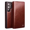 Etui Portefeuille Samsung Galaxy S25 Ultra en Cuir Qialino Classic - Marron Foncé