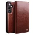 Etui Portefeuille Samsung Galaxy S25+ en Cuir Qialino Classic - Marron Foncé