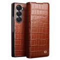 Etui Portefeuille Samsung Galaxy Z Fold6 en Cuir Qialino Classic - Crocodile - Marron Foncé