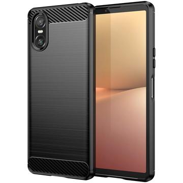 Coque Sony Xperia 10 VI en TPU Brossé - Fibre de Carbone - Noire