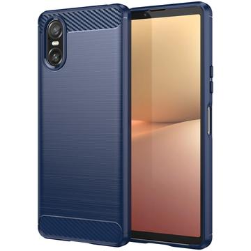 Coque Sony Xperia 10 VI en TPU Brossé - Fibre de Carbone - Bleue