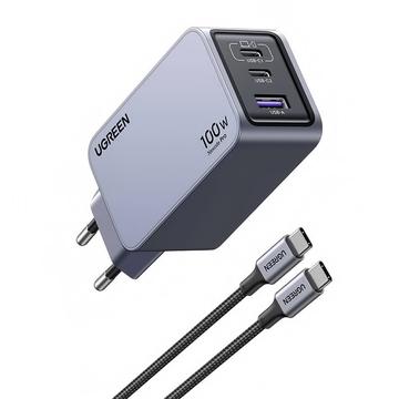 Ugreen X757 Nexode Pro 3-Port GaN PD Chargeur rapide avec câble USB-C - 100W - Gris