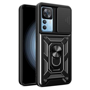 Coque Hybride Xiaomi 12T/12T Pro à Anneau Rotatif avec Protection pour Appareil Photo - Noire