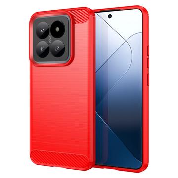 Coque Xiaomi 14 Pro en TPU Brossé - Fibre de Carbone - Rouge