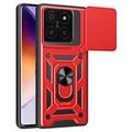 Coque Hybride Xiaomi 14T Pro à Anneau Rotatif avec Protection pour Appareil Photo - Rouge