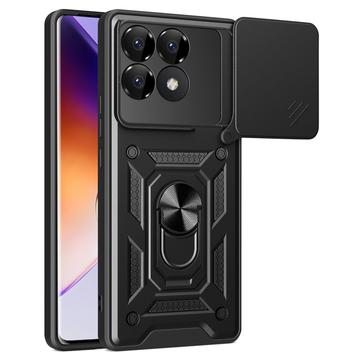 Coque Hybride Xiaomi Redmi K70/K70 Pro/Poco F6 Pro à Anneau Rotatif avec Protection pour Appareil Photo - Noire