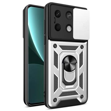 Coque Hybride Xiaomi Redmi Note 13 à Anneau Rotatif avec Protection pour Appareil Photo - Blanche