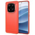 Coque Xiaomi Redmi Note 14 Pro+ en TPU Brossé - Fibre de Carbone - Rouge