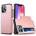 Coque Hybride iPhone 13 avec Fente pour Carte Coulissante - Rose Doré