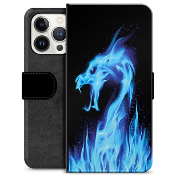 Étui Portefeuille Premium iPhone 13 Pro - Dragon Feu Bleu