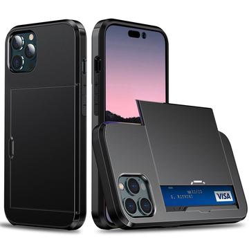 Coque Hybride iPhone 14 Pro avec Fente pour Carte Coulissante - Noire