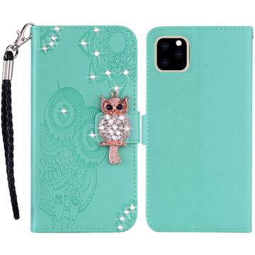 Etui iPhone 14 Pro Owl Rhinestone - Cyan