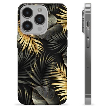 Coque iPhone 14 Pro en TPU - Feuilles Dorées