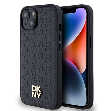 Coque iPhone 15 DKNY Repeat Pattern Stack Logo - Compatible MagSafe - Noir