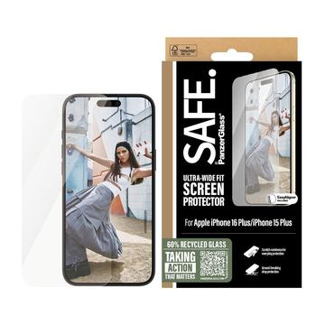 Protecteur d\'écran en verre trempé iPhone 15 Plus/16 Plus PanzerGlass Safe Ultra-Wide Fit - 9H - Clair