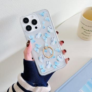 Coque iPhone 15 Pro en TPU Papillon avec support d\'anneau - Bleu clair