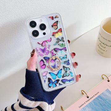 Coque iPhone 15 Pro Max en TPU Papillon avec support d\'anneau - coloré