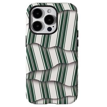 Coque hybride iPhone 15 Pro Max 2-en-1 détachable à rayures - Verte / Blanche