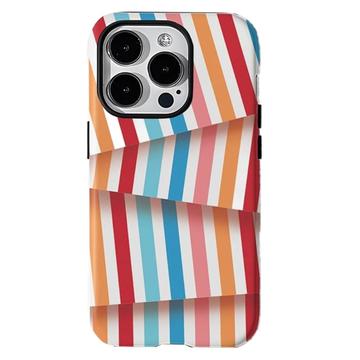 Coque hybride iPhone 15 Pro Max 2-en-1 détachable à rayures - Arc-en-ciel