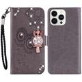 Etui iPhone 15 Pro Hibou Strass - Gris