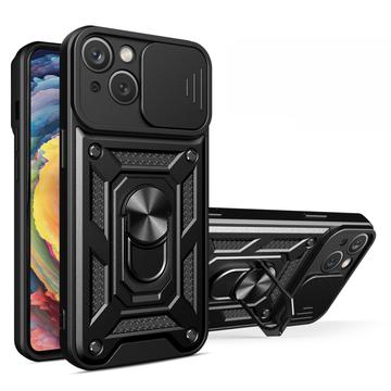 Coque Hybride iPhone 15 à Anneau Rotatif avec Protection pour Appareil Photo - Noire