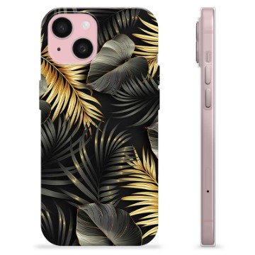 Coque iPhone 15 en TPU - Feuilles Dorées