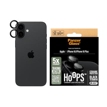 Protection de l\'objectif de l\'appareil photo en céramique pour iPhone 16/16 Plus PanzerGlass Hoops - Noir