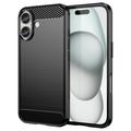 Coque iPhone 16 en TPU Brossé - Fibre de Carbone - Noire