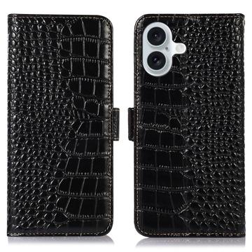 Étui Portefeuille iPhone 16 en Cuir avec RFID - Série Crocodile